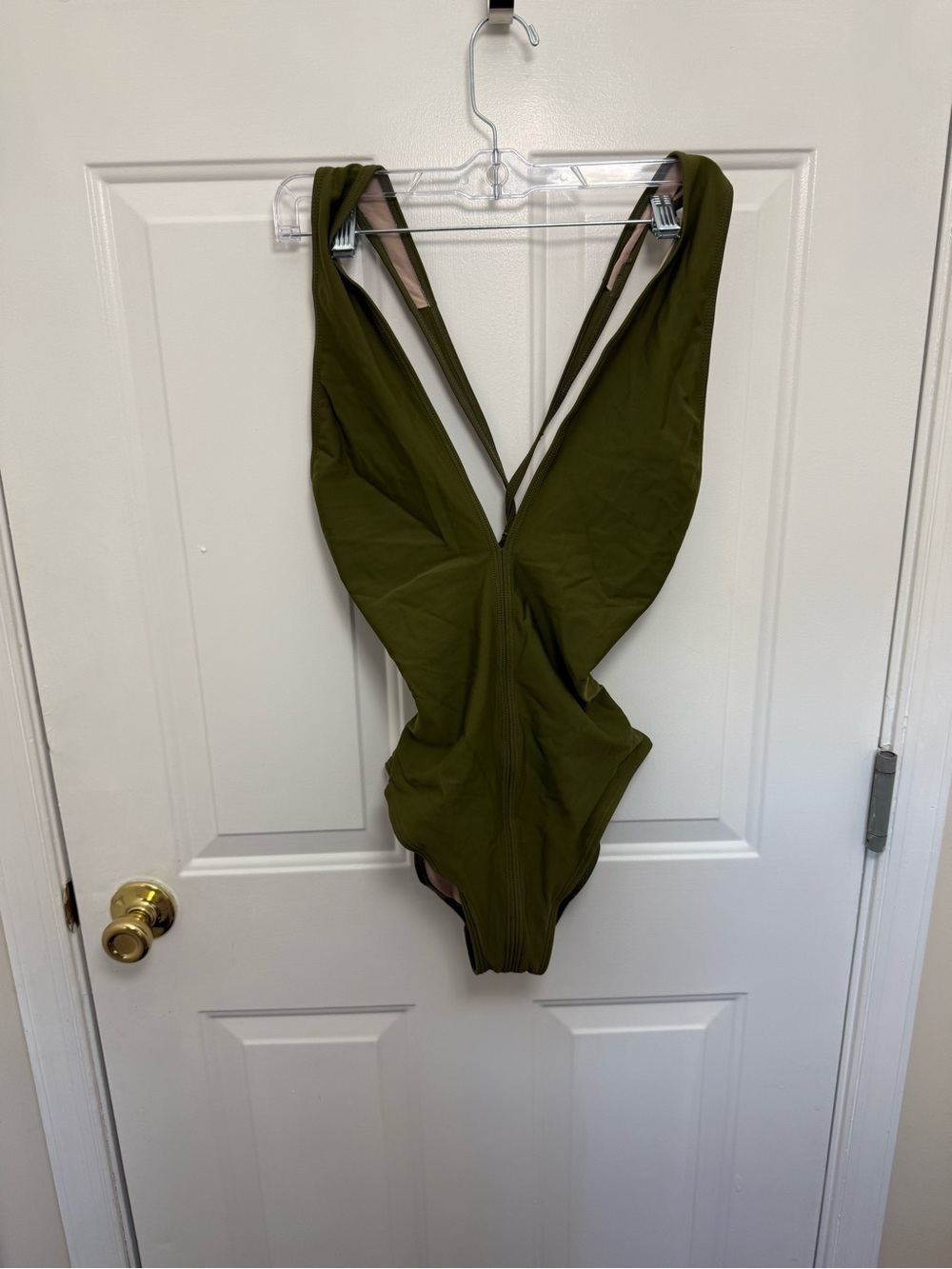 Vintage Sunstreak Olive Green Cross back One Piece Swimsuit 8T Beach Summer